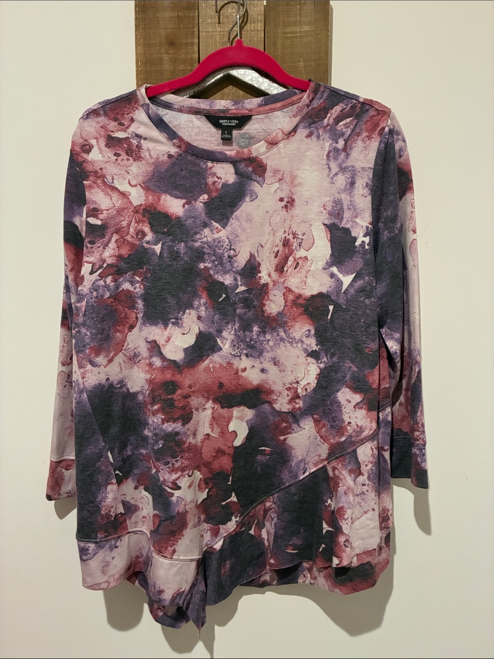 Simply Vera Vera Wang Purple-Pink Marble Long Sleeve Tee